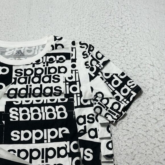 Adidas Boy's Large (14/16) Black White Logo Short Sleeve Athletic T Shirt - Picture 2 of 15